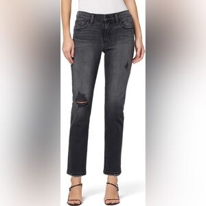 Joe's Jeans Mid-Rise Kasey Crop Dark Gray Straight Leg Distressed Jeans Size 33